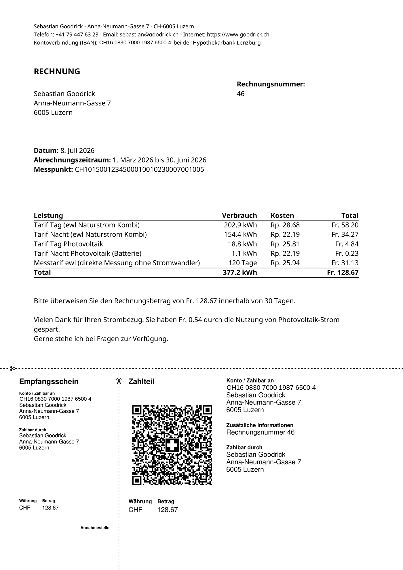 Example of a kWise QR-bill as a PDF